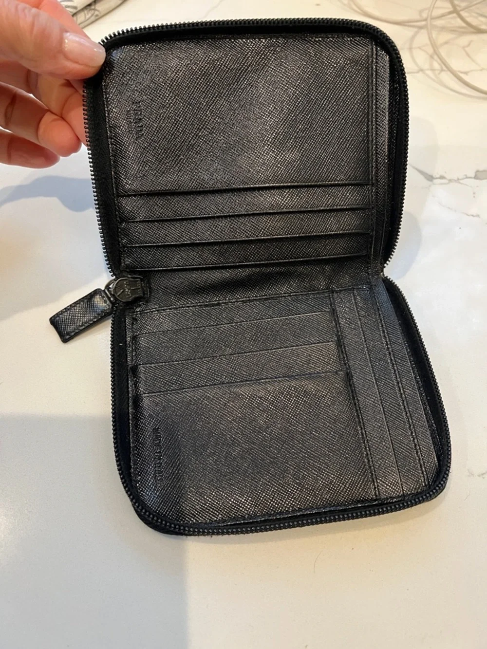 Prada Black Saffiano Leathet Zip Around Bifold Wallet